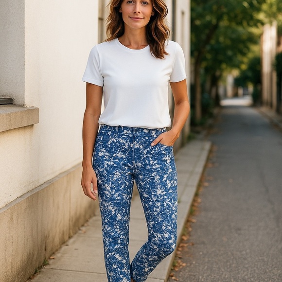 Talbots Floral Print ankle Pants in Blue and white sz 8 Euc, 016 - Picture 3 of 4
